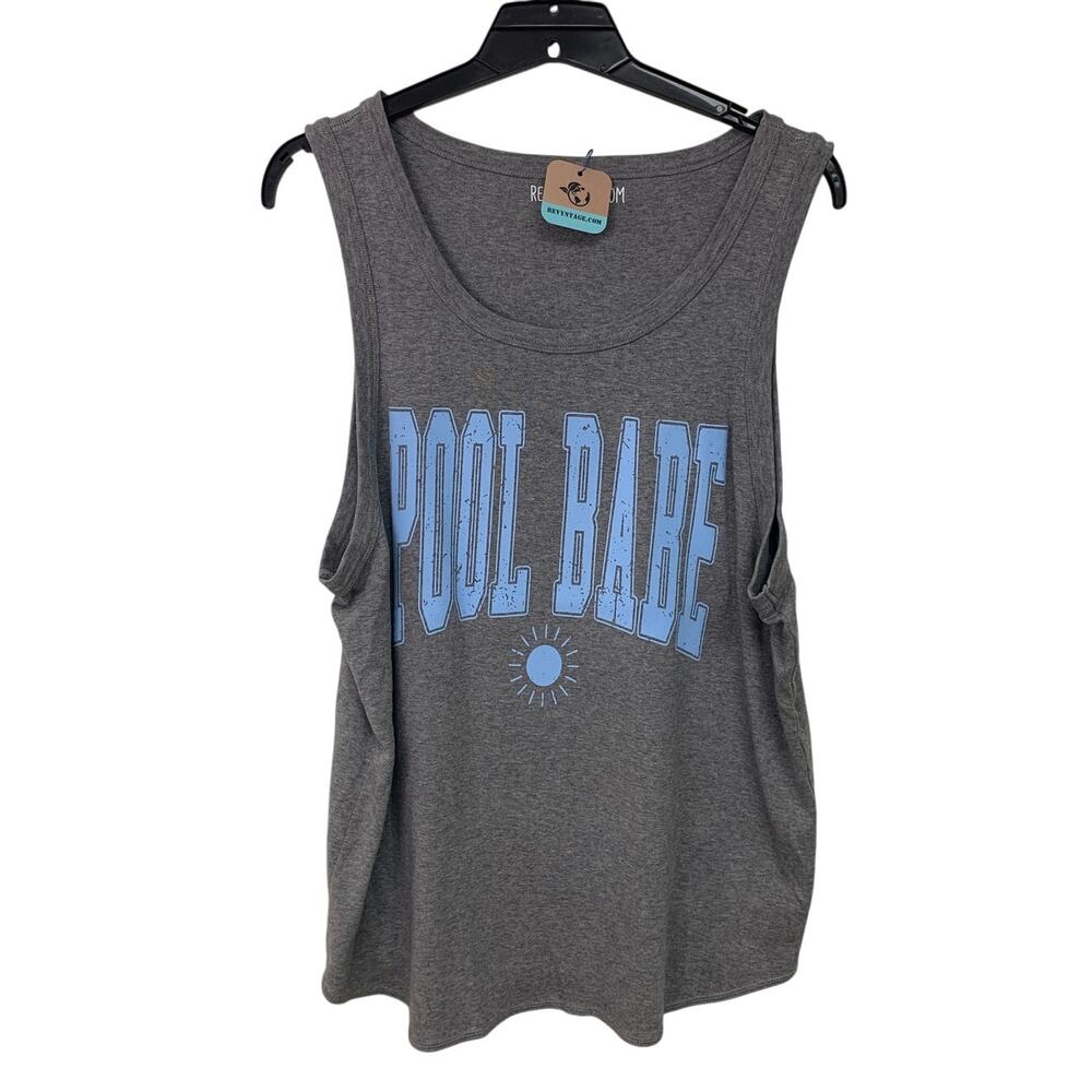 Upcycled Hand Printed Mens XL Pool Babe PolyCotton Tank Top T Shirt